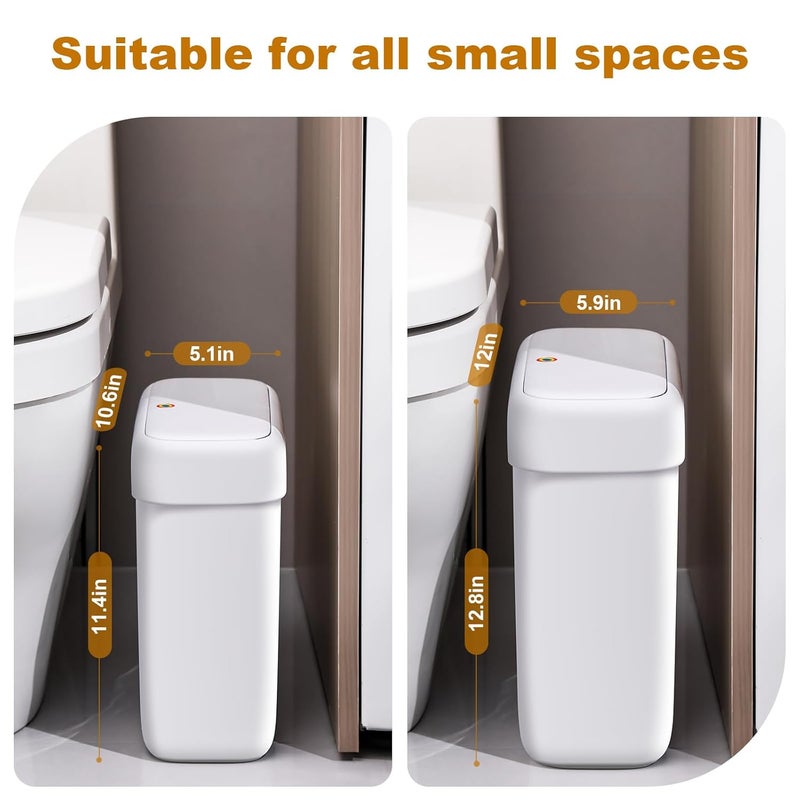 Joybos 2 Pack Bathroom Trash Can with Lid, 3 Gal/12 L & 2.7 Gal/10L Garbage Can with Pop-Up Lid, - Image 2